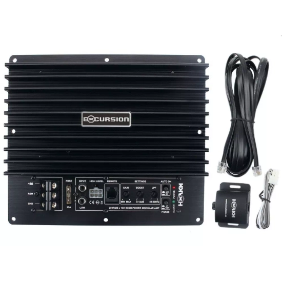 Excursion PXA-SP8 aktywny subwoofer samochodowy z głośnikiem 20cm/8cali - 200/600W, obudowa bass-reflex z MDF, Auto On/Off, wej. High/Low, regulator b